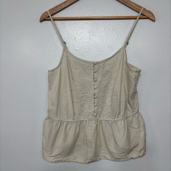 Arizona Jeans Boho Beige Y2K Embroidered Cropped Spaghetti Strap Top Size L - Picture 4 of 6